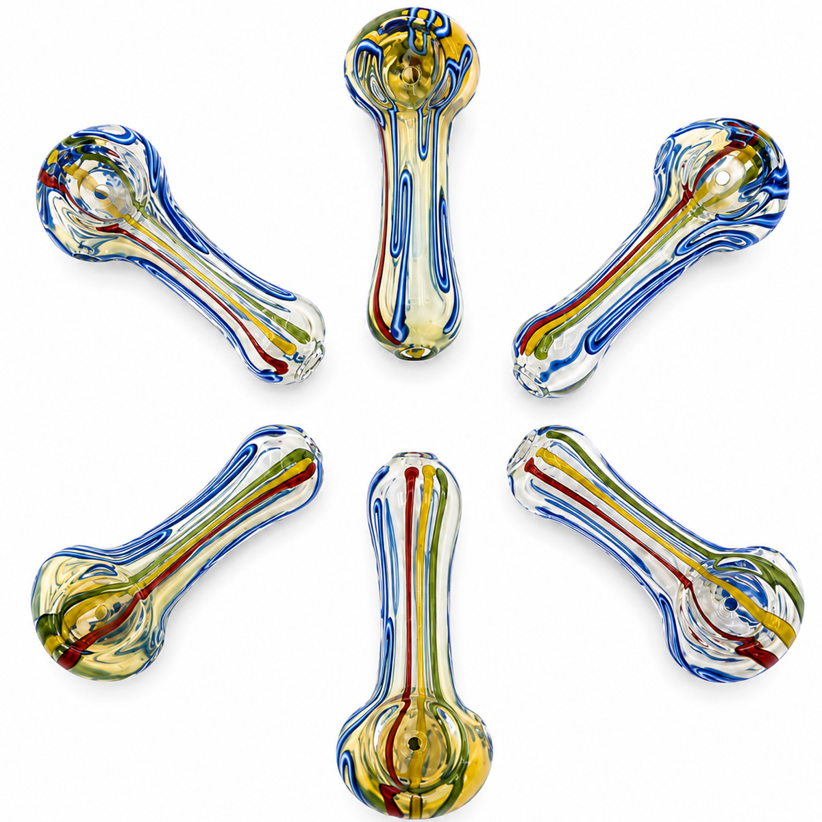 3” - 3.5” Glass Fumed & Inside-Out Ribbon Hand Pipe - Blue Colors [HP-G-258A]