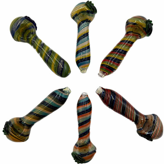 4.5"-5" Glass Hand Pipe w/ Fancy Dichro Design & Leaf - Assorted Colors [HP-G-253]