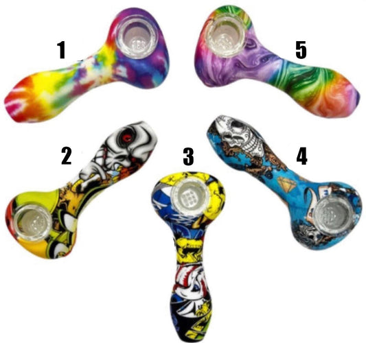 4.5" Silicone Hand Pipe w/ Glass Bowl - Now 13 Prints to Choose From [HP-S-126]