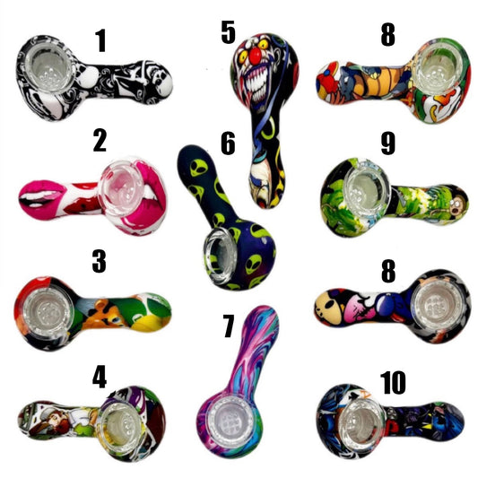 3.25" Silicone Hand Pipe w/ Glass Bowl - Now 20 Prints to Choose From [HP-S-127B]