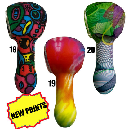 3.25" Silicone Hand Pipe w/ Glass Bowl - Now 20 Prints to Choose From [HP-S-127B]