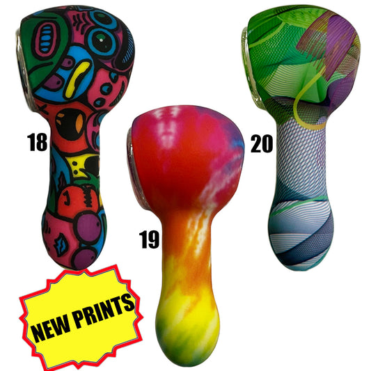 3.25" Silicone Hand Pipe w/ Glass Bowl - Now 20 Prints to Choose From [HP-S-127B]