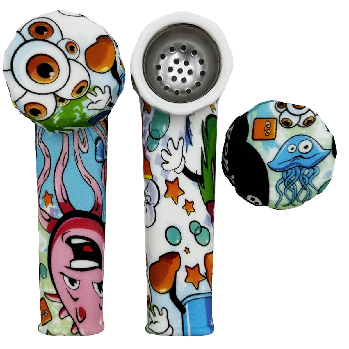 3.5" Silicone Hand Pipe w/ Metal Bowl, Lid & Carb in - Now Over 30 Prints! [HP-S-36]