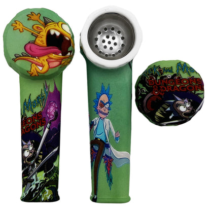 3.5" Silicone Hand Pipe w/ Metal Bowl, Lid & Carb in - Choose From Over 40 Prints! [HP-S-36]