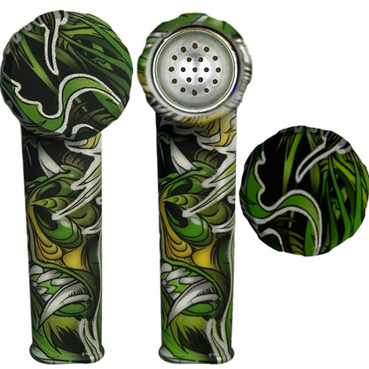 3.5" Silicone Hand Pipe w/ Metal Bowl, Lid & Carb in - Choose From Over 40 Prints! [HP-S-36]