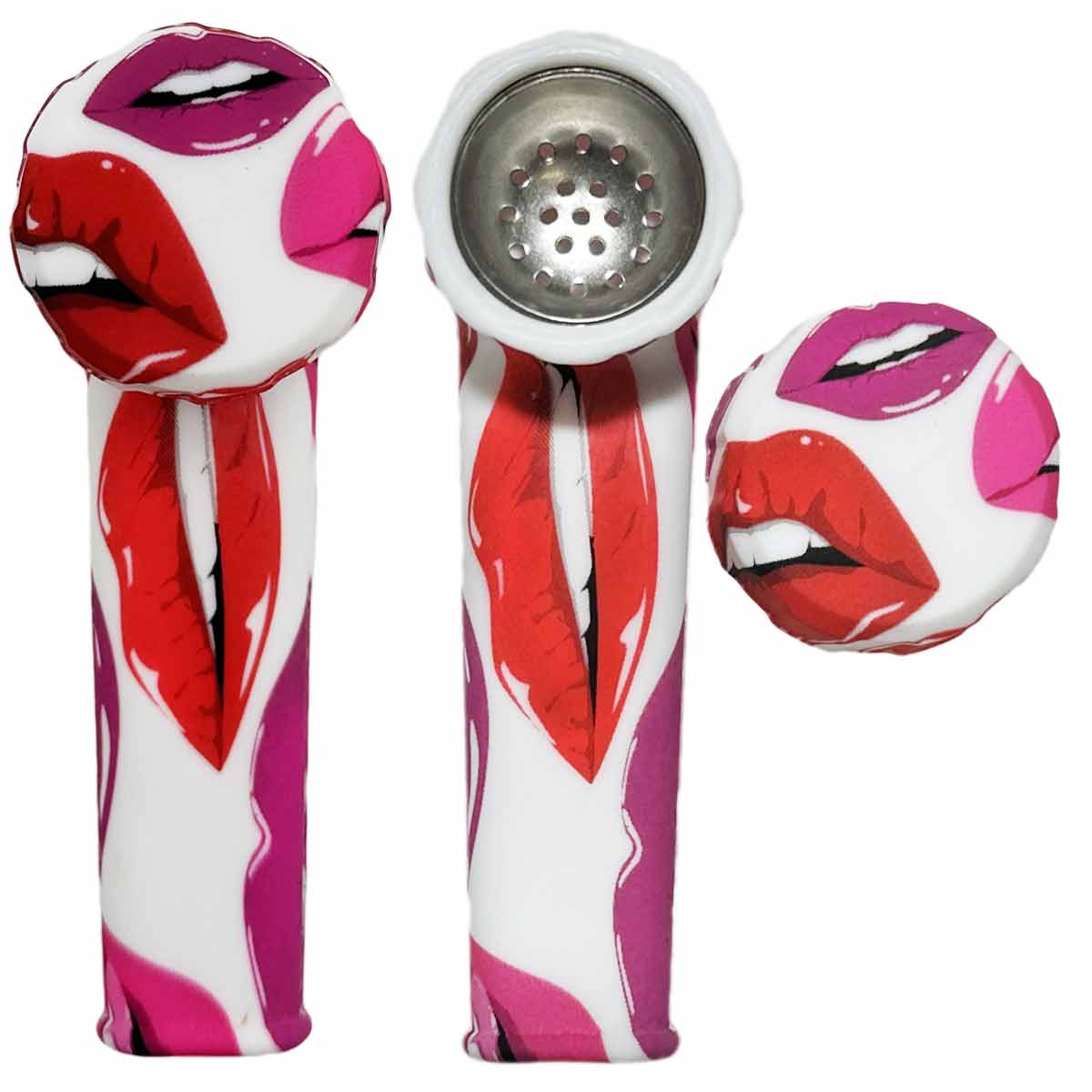 3.5" Silicone Hand Pipe w/ Metal Bowl, Lid & Carb in - Now Over 30 Prints! [HP-S-36]