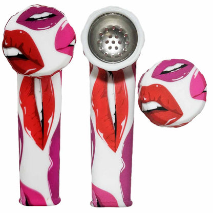 3.5" Silicone Hand Pipe w/ Metal Bowl, Lid & Carb in - Choose From Over 40 Prints! [HP-S-36]