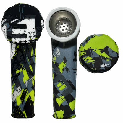 3.5" Silicone Hand Pipe w/ Metal Bowl, Lid & Carb in - Choose From Over 40 Prints! [HP-S-36]