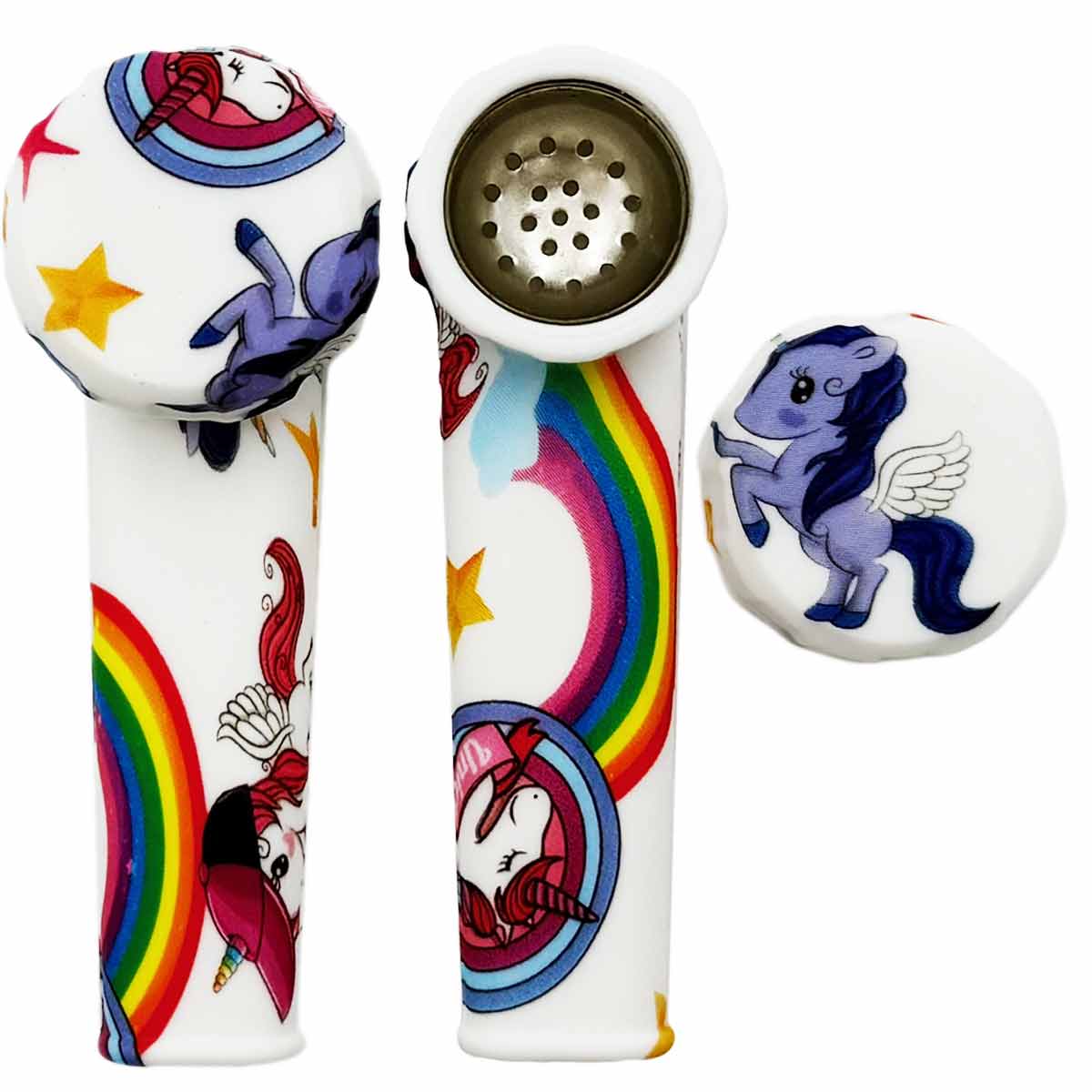3.5" Silicone Hand Pipe w/ Metal Bowl, Lid & Carb in - Choose From Over 40 Prints! [HP-S-36]