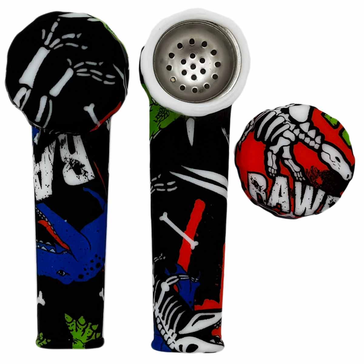 3.5" Silicone Hand Pipe w/ Metal Bowl, Lid & Carb in - Choose From Over 40 Prints! [HP-S-36]