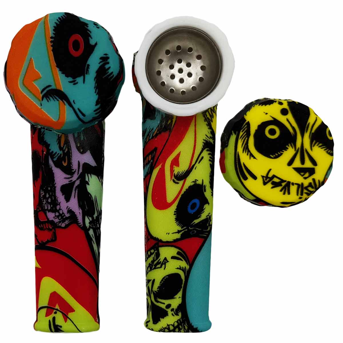 3.5" Silicone Hand Pipe w/ Metal Bowl, Lid & Carb in - Choose From Over 40 Prints! [HP-S-36]