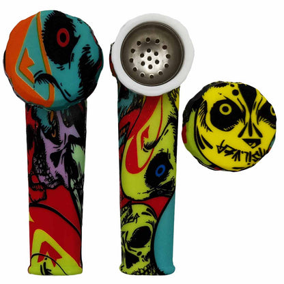 3.5" Silicone Hand Pipe w/ Metal Bowl, Lid & Carb in - Choose From Over 40 Prints! [HP-S-36]