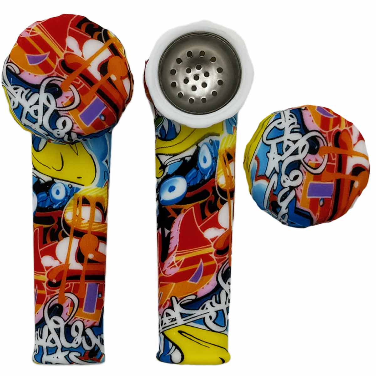 3.5" Silicone Hand Pipe w/ Metal Bowl, Lid & Carb in - Choose From Over 40 Prints! [HP-S-36]