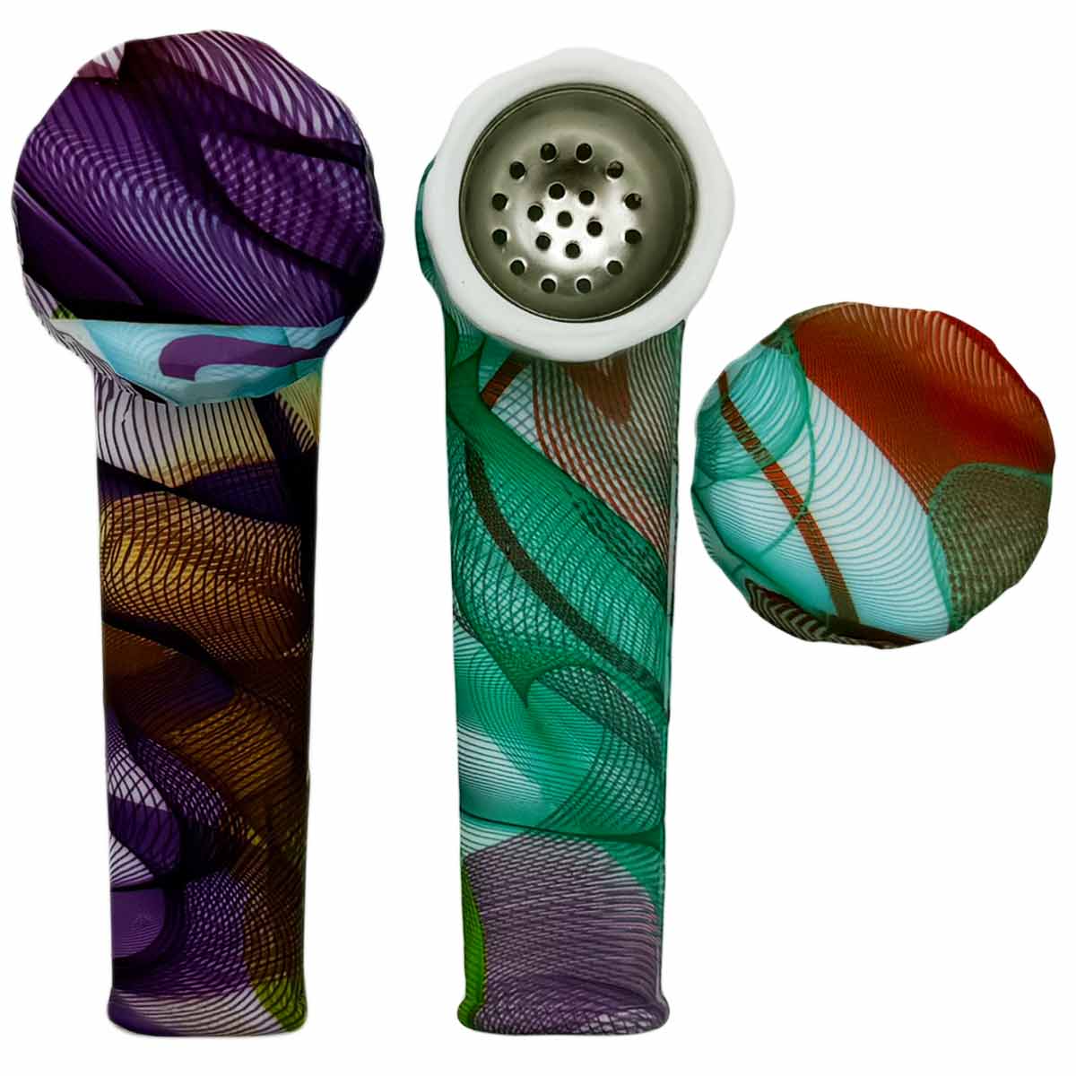 3.5" Silicone Hand Pipe w/ Metal Bowl, Lid & Carb in - Choose From Over 40 Prints! [HP-S-36]