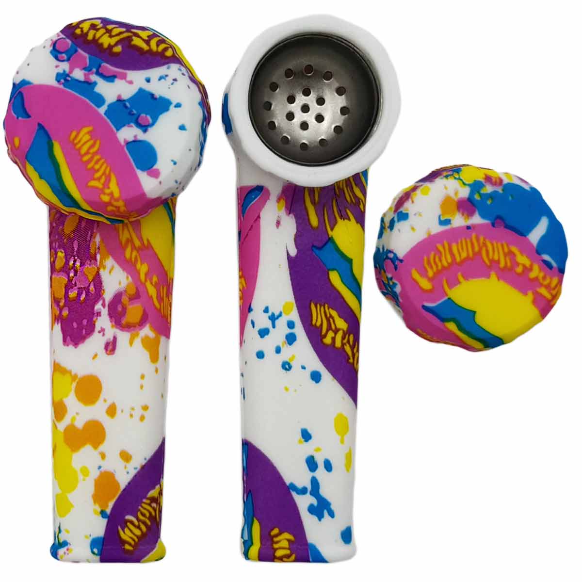 3.5" Silicone Hand Pipe w/ Metal Bowl, Lid & Carb in - Choose From Over 40 Prints! [HP-S-36]