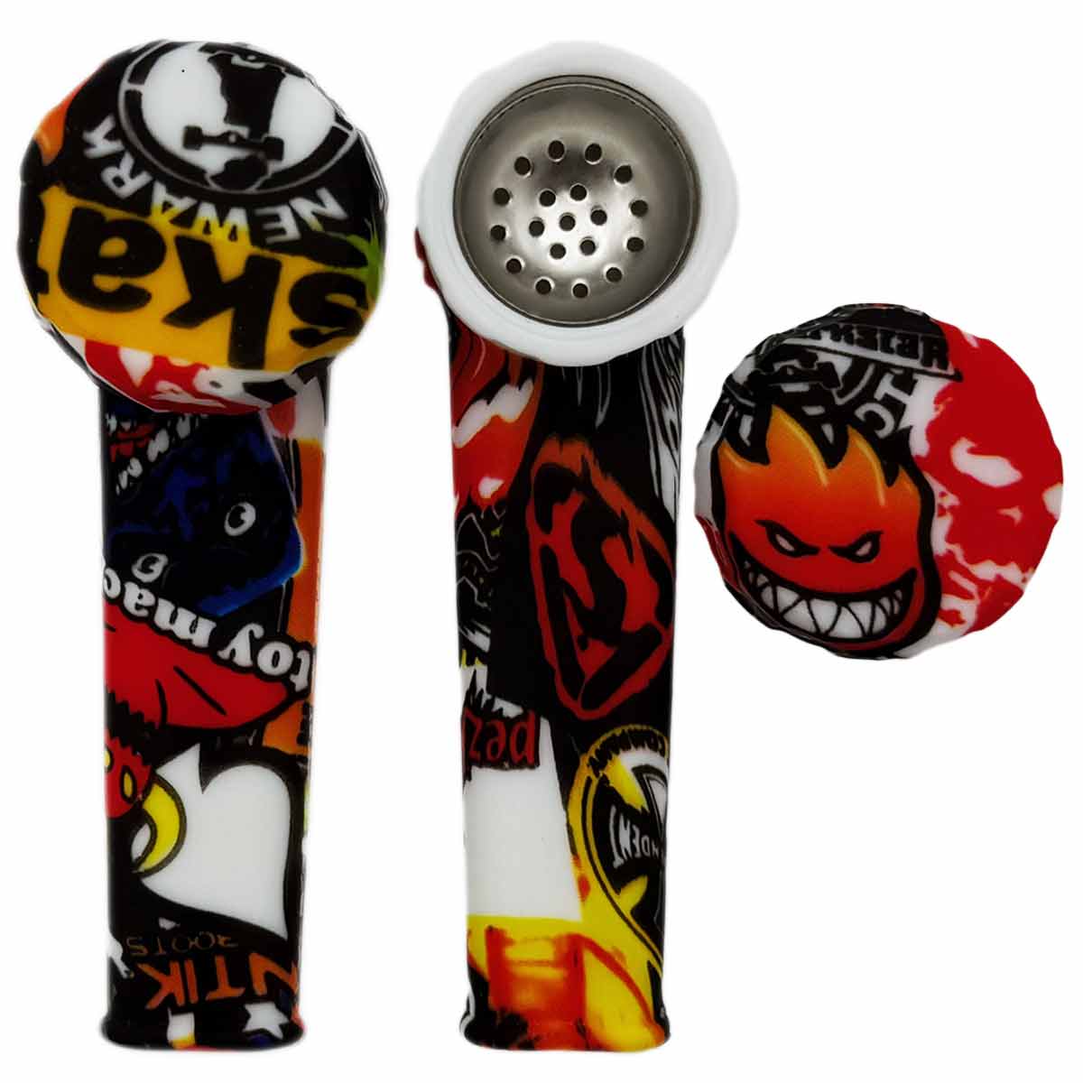 3.5" Silicone Hand Pipe w/ Metal Bowl, Lid & Carb in - Choose From Over 40 Prints! [HP-S-36]