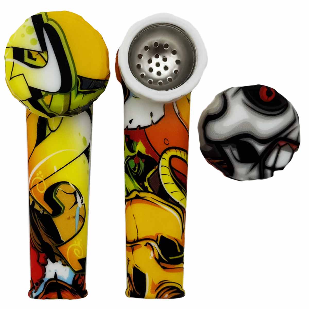 3.5" Silicone Hand Pipe w/ Metal Bowl, Lid & Carb in - Choose From Over 40 Prints! [HP-S-36]