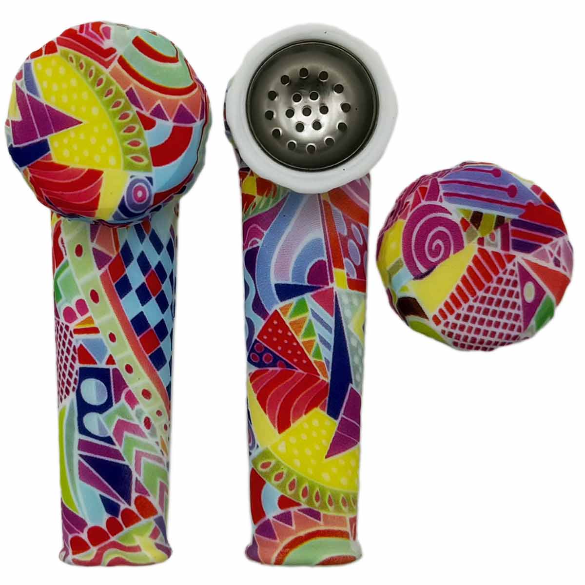3.5" Silicone Hand Pipe w/ Metal Bowl, Lid & Carb in - Choose From Over 40 Prints! [HP-S-36]