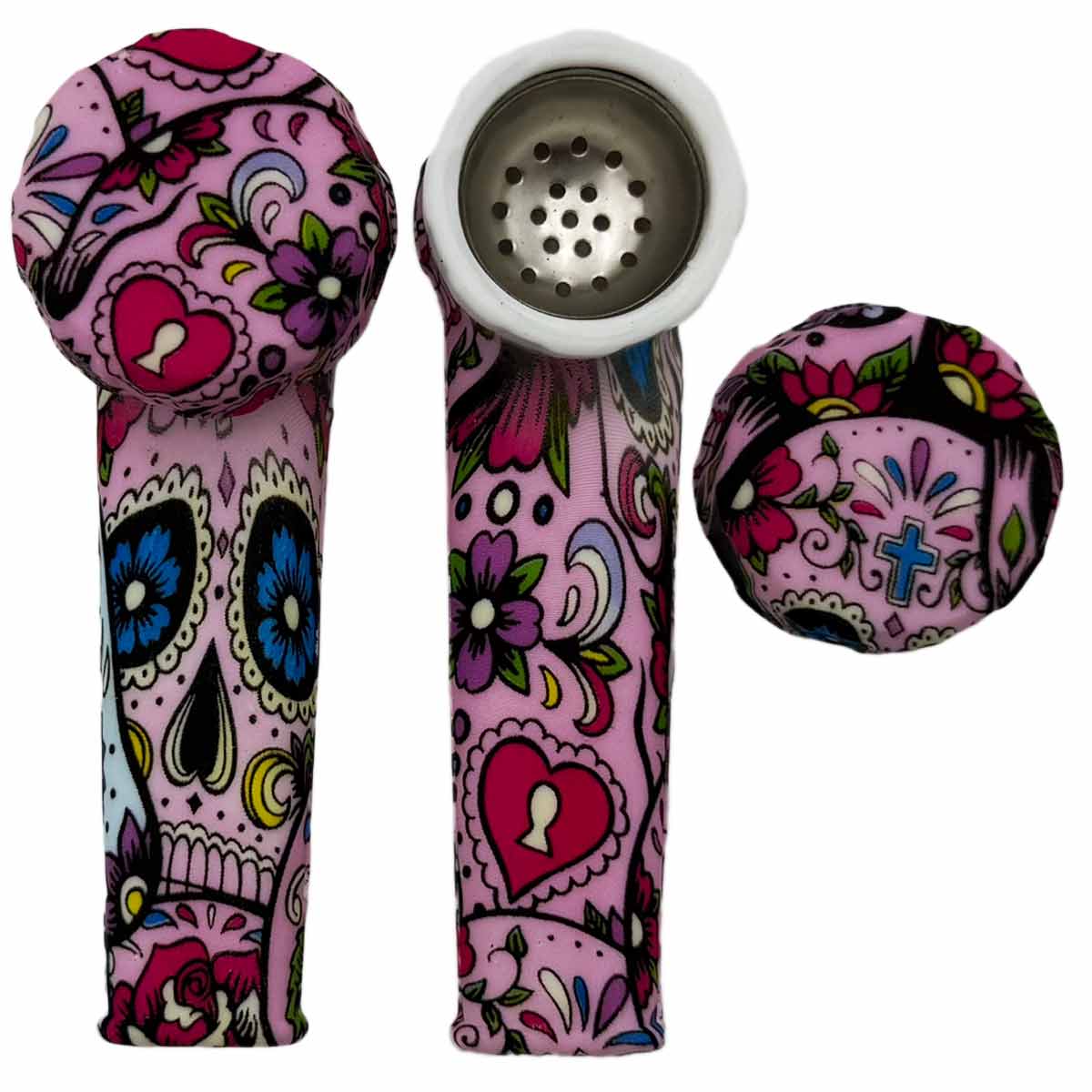 3.5" Silicone Hand Pipe w/ Metal Bowl, Lid & Carb in - Choose From Over 40 Prints! [HP-S-36]