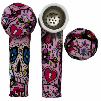 3.5" Silicone Hand Pipe w/ Metal Bowl, Lid & Carb in - Choose From Over 40 Prints! [HP-S-36]