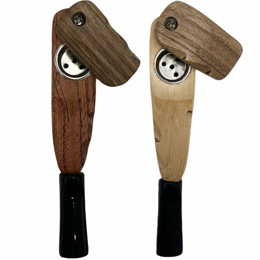 4.75" Wooden Hand Pipe w/ Metal Bowl & Swivel Lid - Assorted  Natural Colors [HP-W-I-41D]