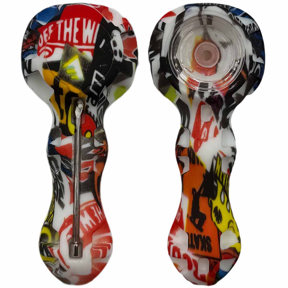 4.25" Silicone Hand Pipe w/ Glass Bowl, Dab Tool & Dish - Now Over 2 Dozen Prints [HP-S-6B]