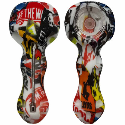 4.25" Silicone Hand Pipe w/ Glass Bowl, Dab Tool & Dish - Now Over 2 Dozen Prints [HP-S-6B]