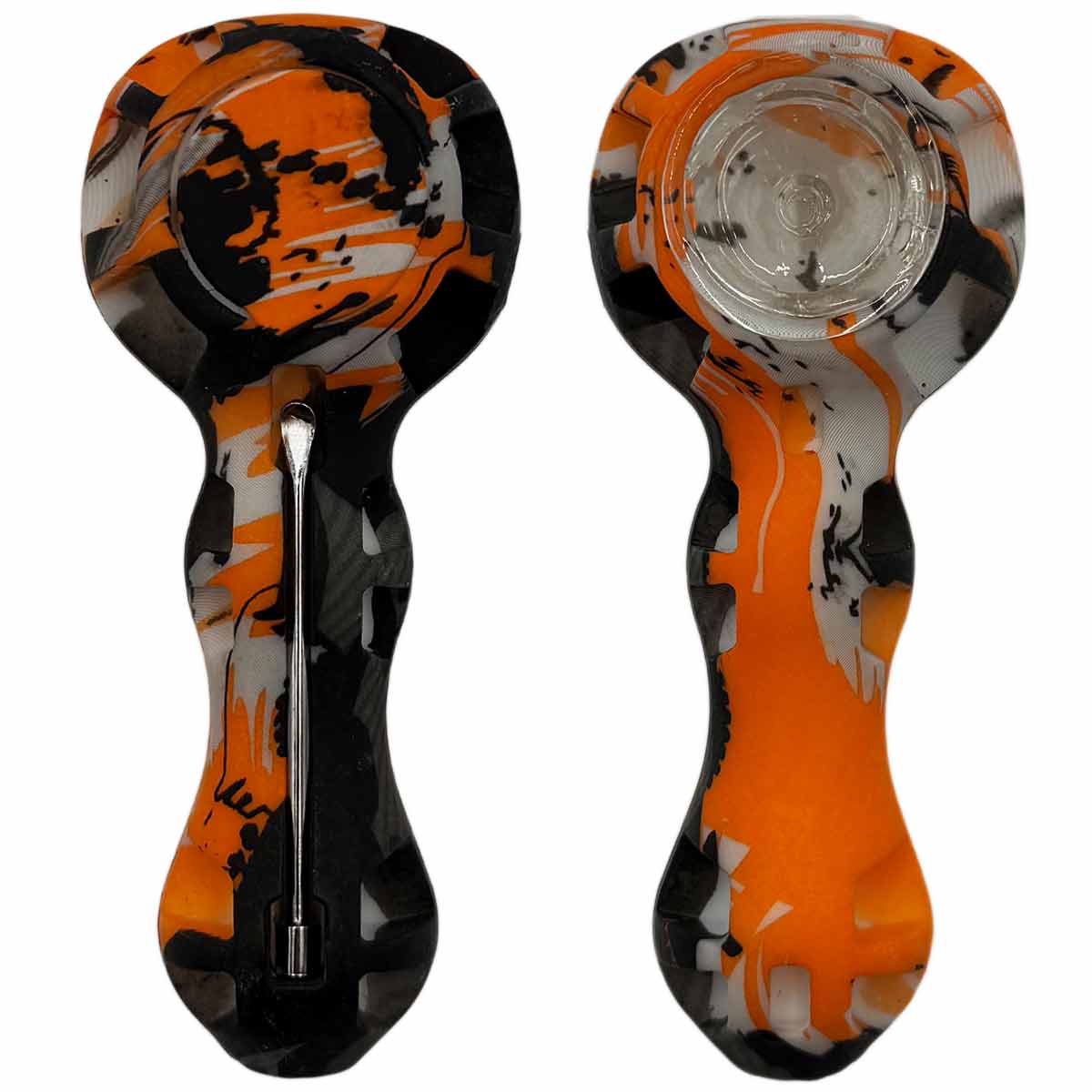 4.25" Silicone Hand Pipe w/ Glass Bowl, Dab Tool & Dish - Now Over 2 Dozen Prints [HP-S-6B]