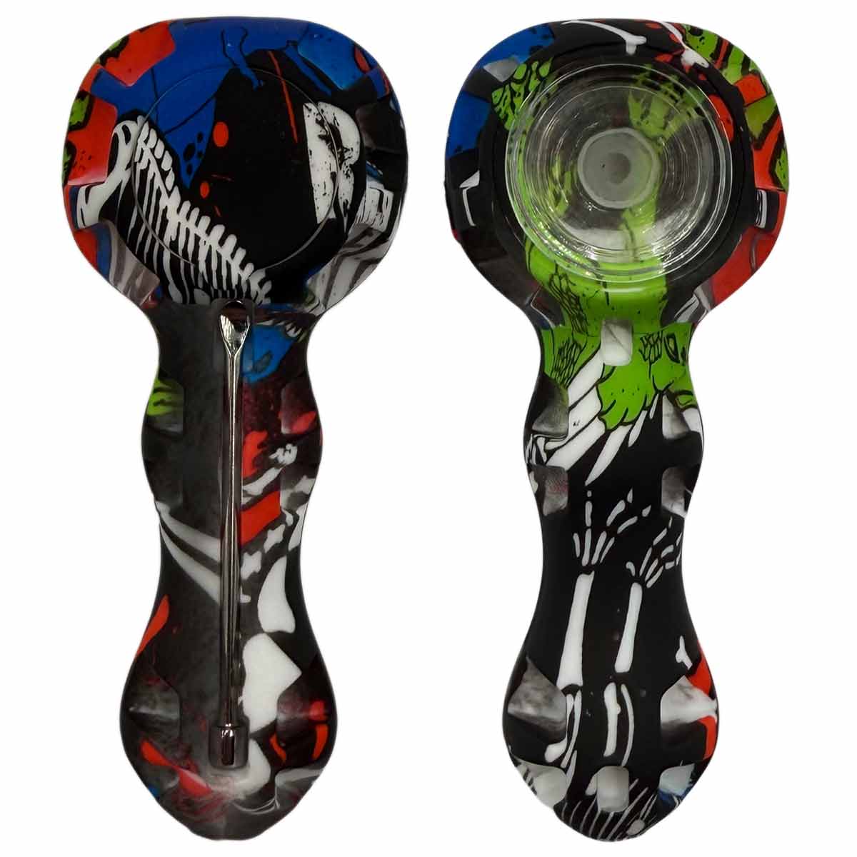 4.25" Silicone Hand Pipe w/ Glass Bowl, Dab Tool & Dish - Now Over 2 Dozen Prints [HP-S-6B]