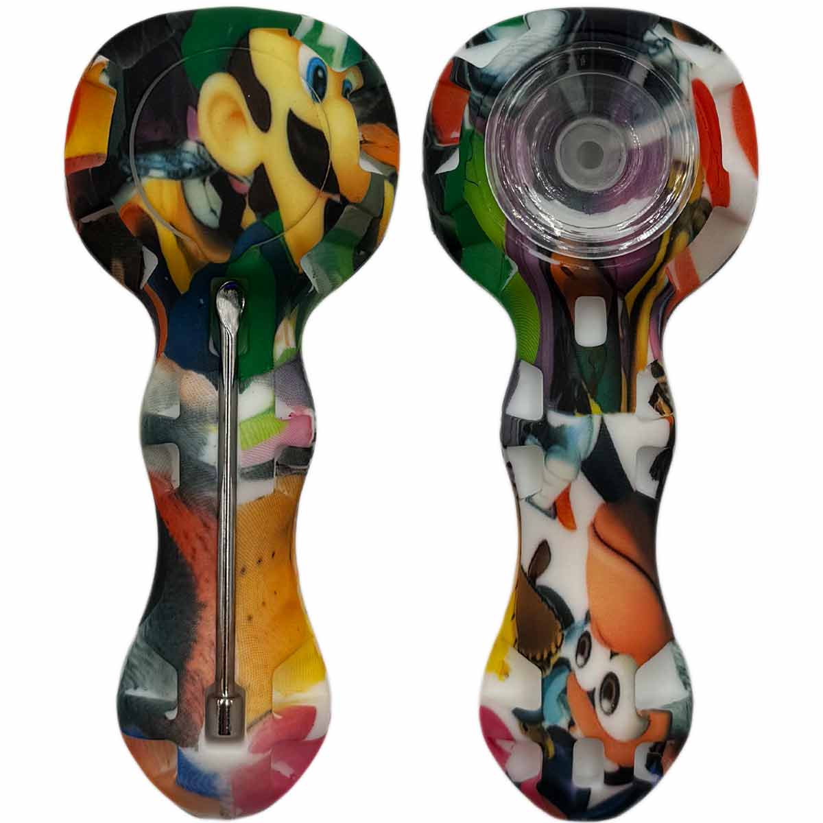 4.25" Silicone Hand Pipe w/ Glass Bowl, Dab Tool & Dish - Now Over 2 Dozen Prints [HP-S-6B]