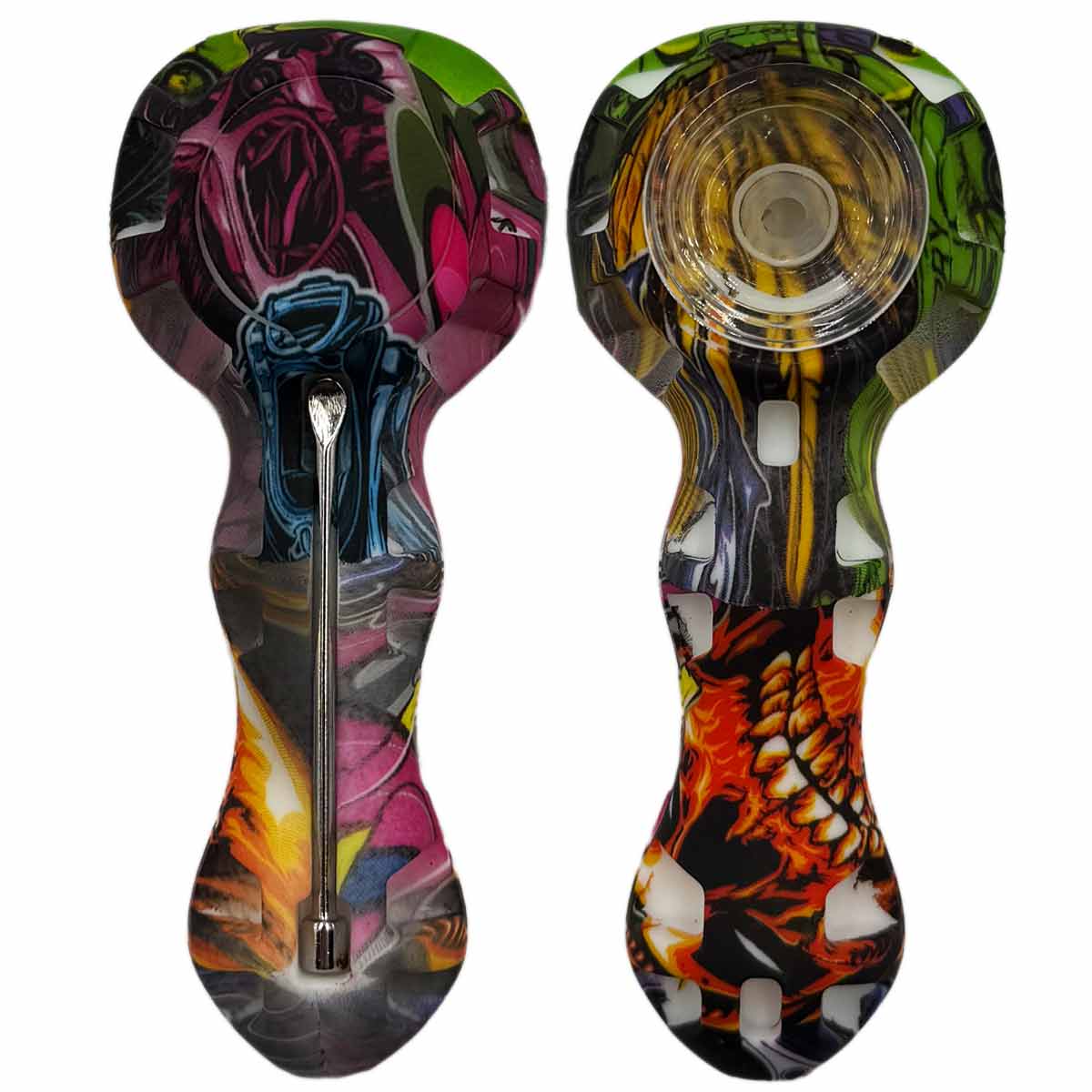 4.25" Silicone Hand Pipe w/ Glass Bowl, Dab Tool & Dish - Now Over 2 Dozen Prints [HP-S-6B]