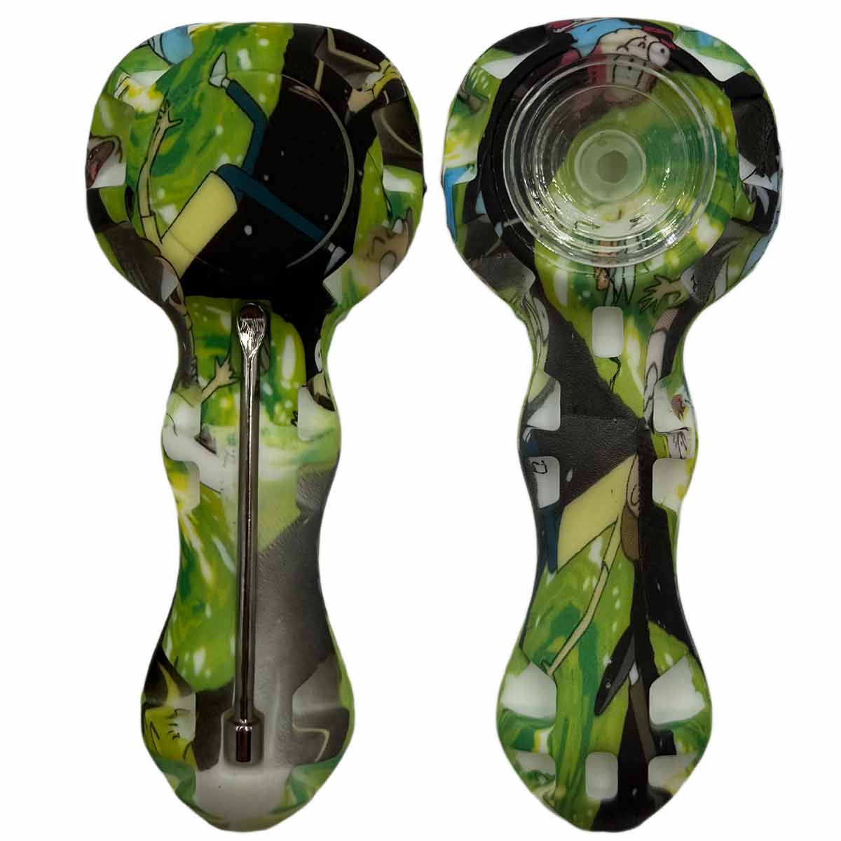 4.25" Silicone Hand Pipe w/ Glass Bowl, Dab Tool & Dish - Now Over 2 Dozen Prints [HP-S-6B]