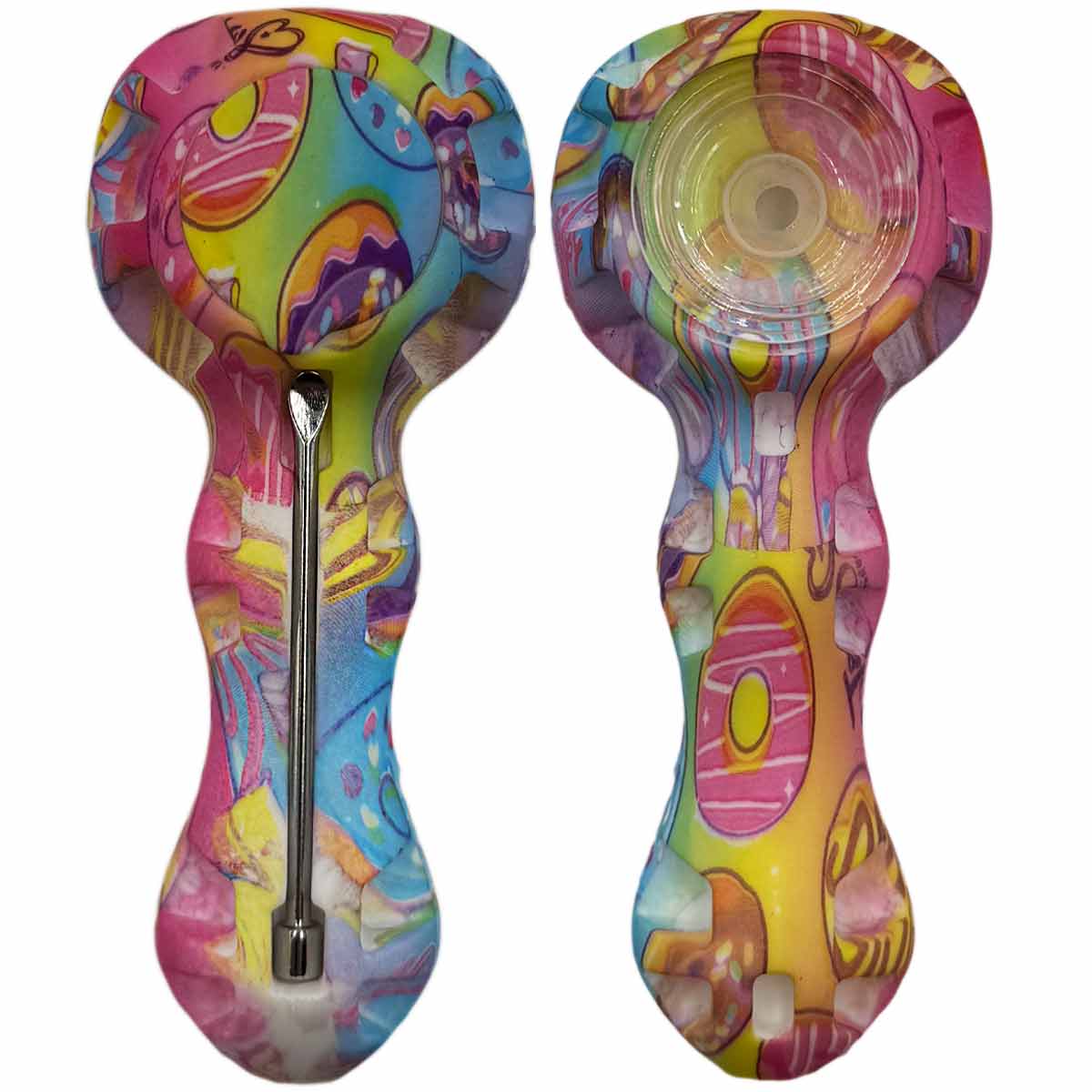 4.25" Silicone Hand Pipe w/ Glass Bowl, Dab Tool & Dish - Now Over 2 Dozen Prints [HP-S-6B]