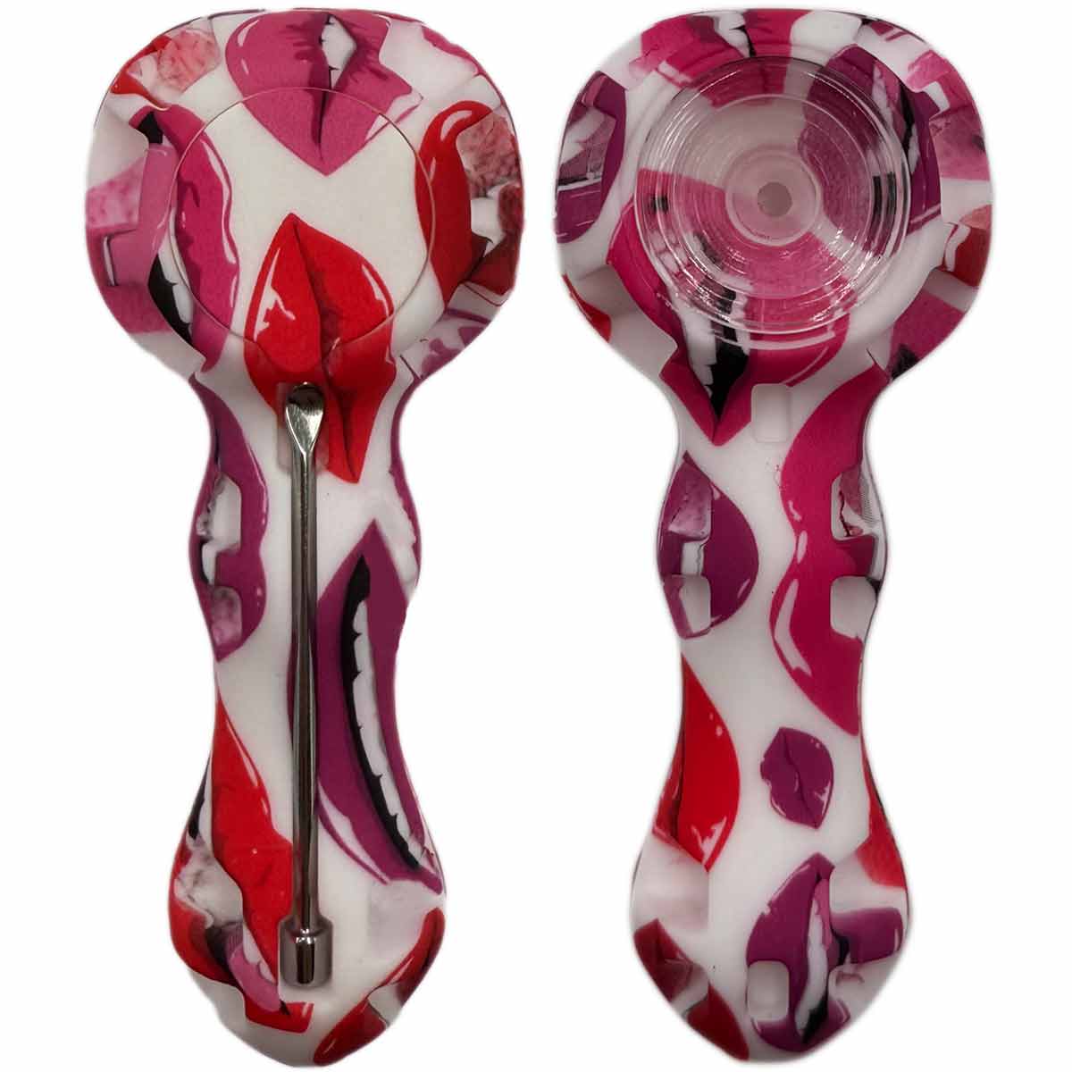 4.25" Silicone Hand Pipe w/ Glass Bowl, Dab Tool & Dish - Now Over 2 Dozen Prints [HP-S-6B]