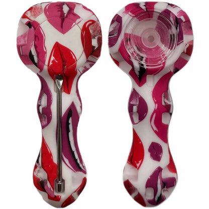 4.25" Silicone Hand Pipe w/ Glass Bowl, Dab Tool & Dish - Now Over 2 Dozen Prints [HP-S-6B]