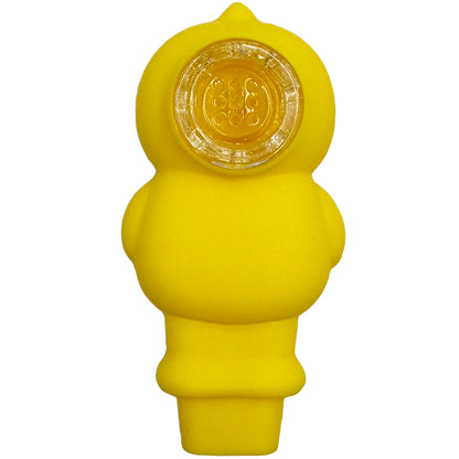 3.25” Silicone Glossy Eyed Rubber Ducky Hand Pipe w/ Glass Bowl [HP-S-179]