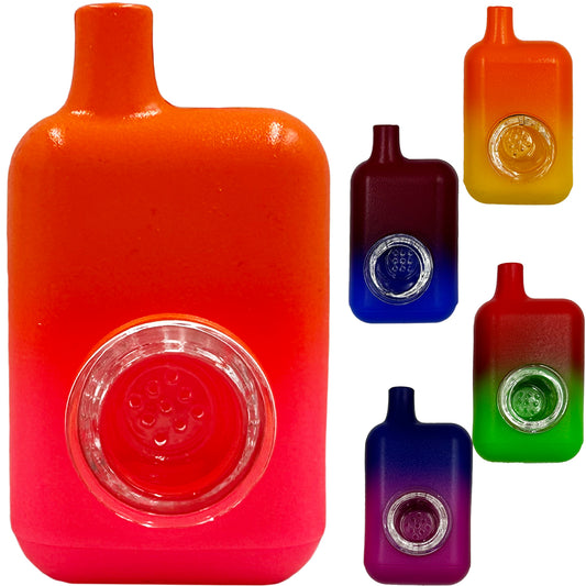 3" Silicone Disposable Vape Shaped Hand Pipe w/ Glass Bowl - Assorted Colors [HP-S-180]