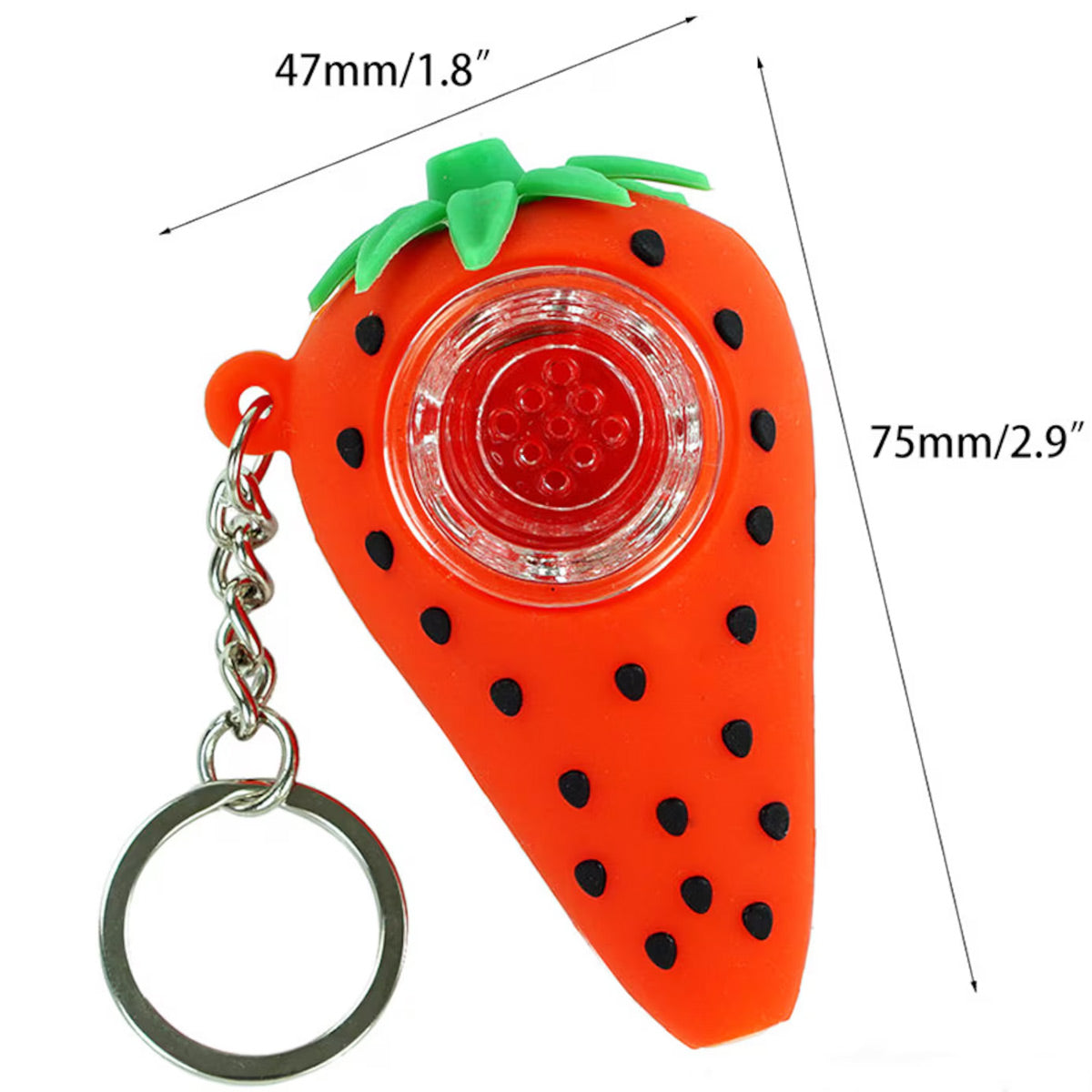 2.9" Silicone Strawberry Pipe w/ Keychain & Glass Bowl - Assorted Colors [HP-S-KEY-3]