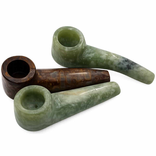 3.25-3.75" Heavyweight Jade & Nuwa Stone Hand Pipes [HP-J-52]