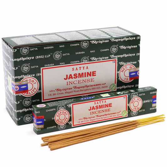 Nag Champa Jasmine Blend - Authentic Satya - Twelve 15g Boxes [IN-NC-JZ]