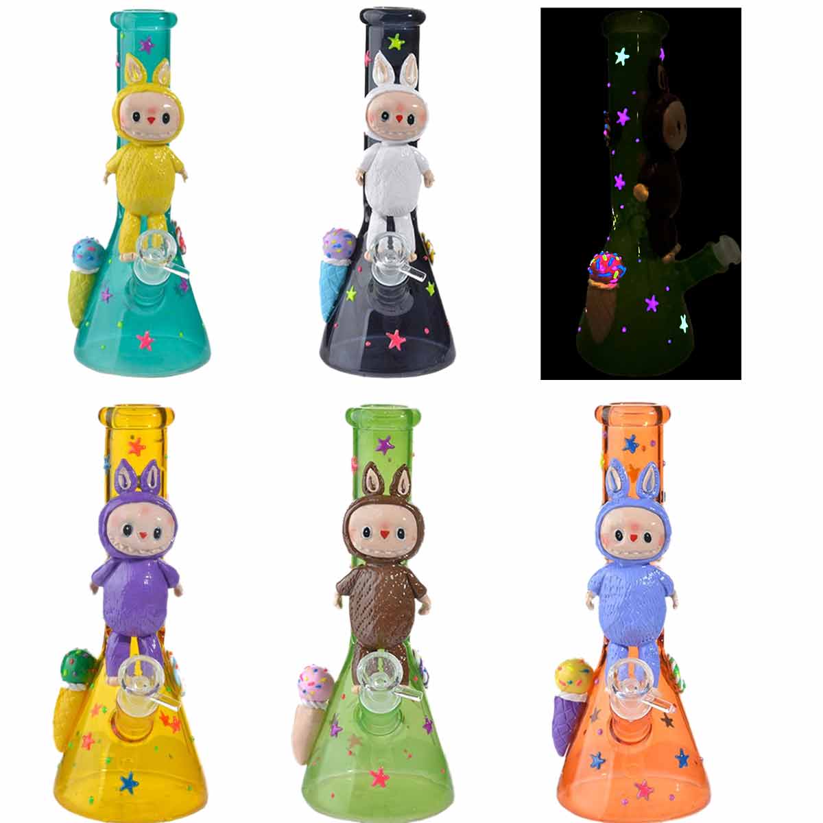 10" Beaker w/ Glow-in-the-Dark Character Design - Assorted Colors [WP-G-292]