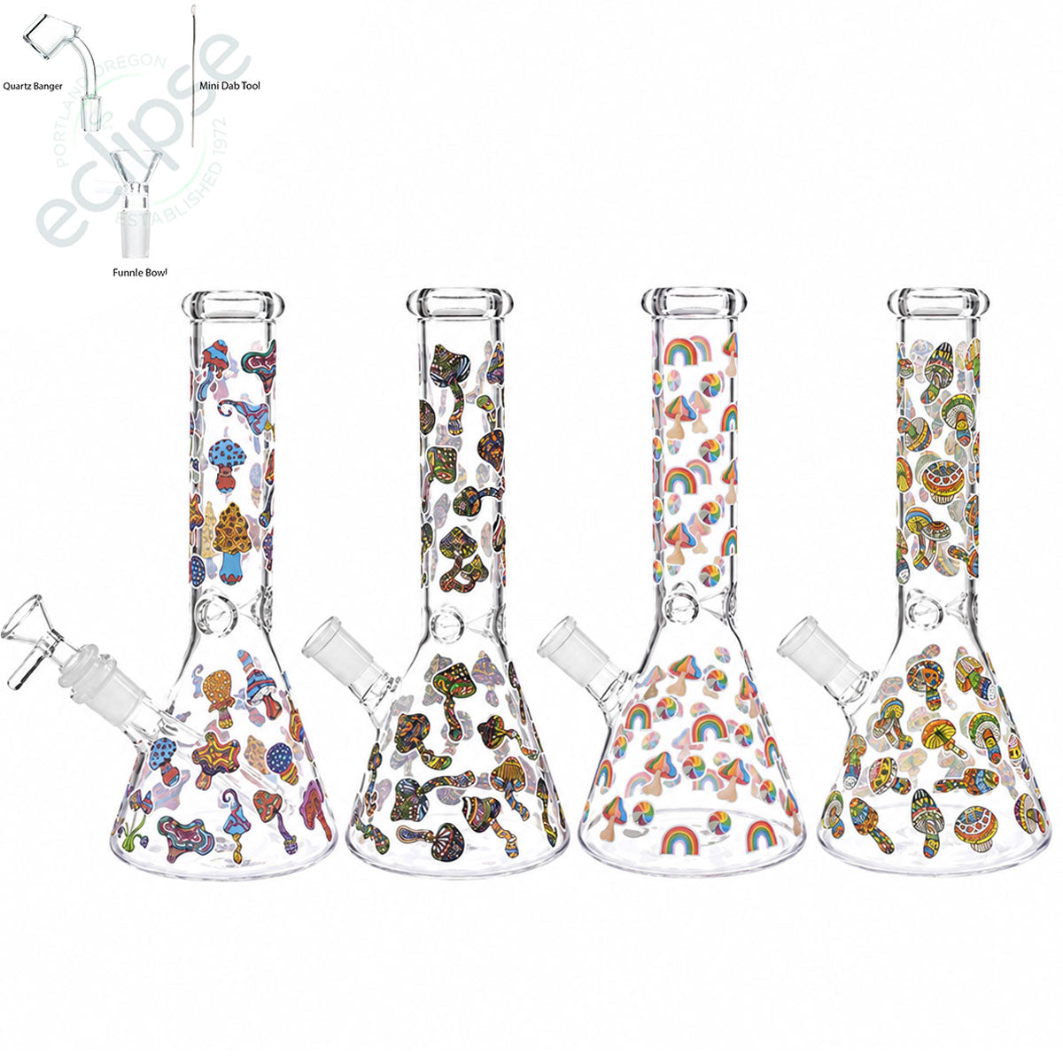 10" Beaker w/ Funky Mushroom Designs - Assorted Colors [WP-G-299]