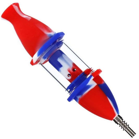 10" 10mm Silicone & Glass Nectar Collector w/ Perc & Steel Nail - Assorted Colors [NC-H-40]