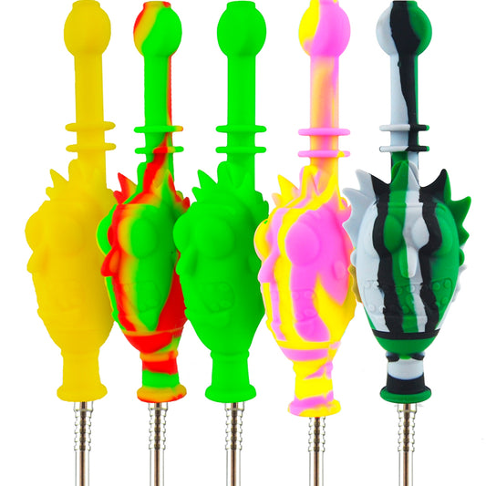 9" 10mm Silicone Crazy Guy Nectar Collector - Assorted UV Reflective Colors [NC-S-52]