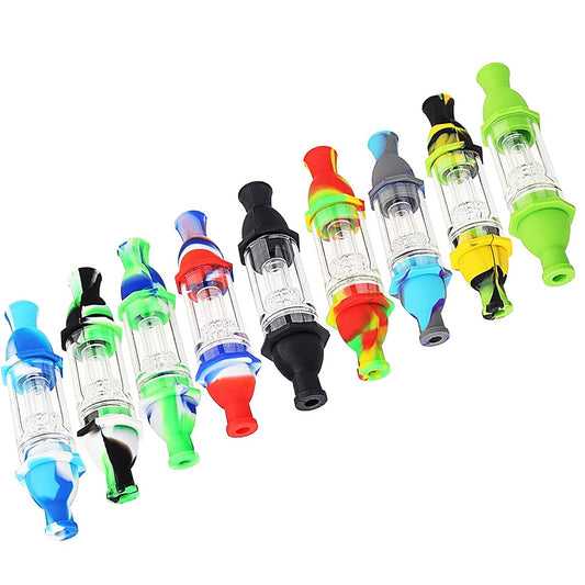 9.75" 10mm Silicone & Glass Nectar Collector w/ Perc & Ti Nail - Gift Box - Assorted Colors [NC-H-56]