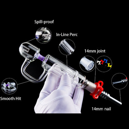 8.75" 14mm Glass Nectar Collector w/ Inline Perc & Accessory Pack - Assorted Colors [NC-G-58]