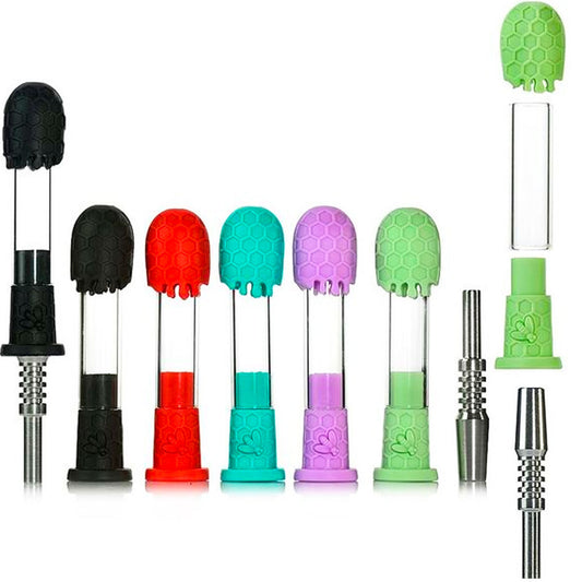 6.5" 14mm Sil. & Glass Honeycomb Nectar Collector w/ Bee - Assorted Colors [NC-H-101]