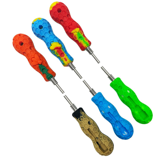 4.5" 10mm Silicone Honeycomb Pocket Nectar Collector w/ Bee - Assorted Colors [NC-S-60B]