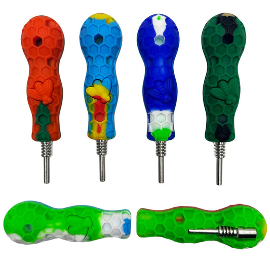 4.5" 10mm Silicone Honeycomb Pocket Nectar Collector w/ Bee - Assorted Colors [NC-S-60B]