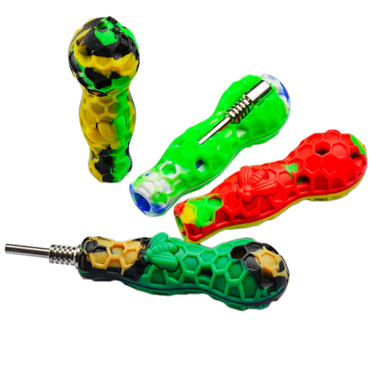 4.5" 10mm Silicone Honeycomb Pocket Nectar Collector w/ Bee - Assorted Colors [NC-S-60B]